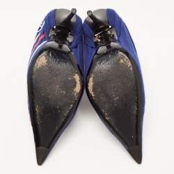 Pre Owned Balenciaga Blue Fabric and Leather Knife Pumps Size 39