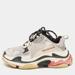 Balenciaga Silver/Grey Leather and Mesh Triple S Sneakers Size 38