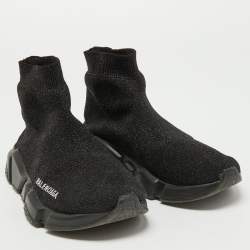 Pre Owned Balenciaga Black Glitter Knit Fabric Speed Trainer Sneakers Size 38
