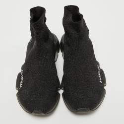 Pre Owned Balenciaga Black Glitter Knit Fabric Speed Trainer Sneakers Size 38