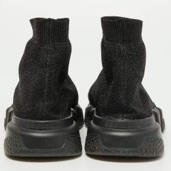 Pre Owned Balenciaga Black Glitter Knit Fabric Speed Trainer Sneakers Size 38