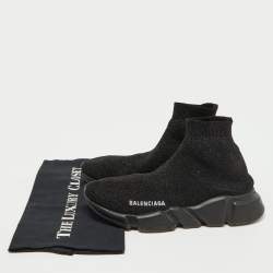 Pre Owned Balenciaga Black Glitter Knit Fabric Speed Trainer Sneakers Size 38