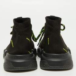 Pre Owned Balenciaga Black/Neon Green Logo Print Knit Fabric Speed Trainer Sneakers Size 38