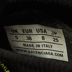 Pre Owned Balenciaga Black/Neon Green Logo Print Knit Fabric Speed Trainer Sneakers Size 38