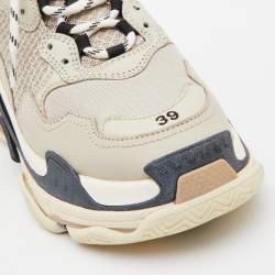 Pre Owned Balenciaga Grey Mesh and Leather Triple S Sneakers Size 39