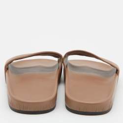 Pre Owned Balenciaga Brown Logo Print Leather Flat Slides Size 39