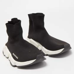 Pre Owned Balenciaga Black Knit Speed Trainer Slip On Sneakers Size 39