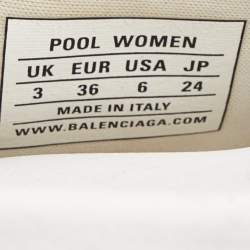 Pre Owned Balenciaga White Canvas Pool Flat Slides Size 36