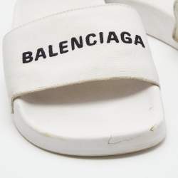 Pre Owned Balenciaga White Canvas Pool Flat Slides Size 36