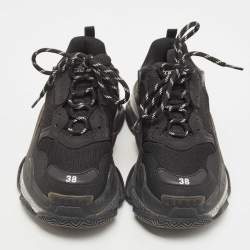 Pre Owned Balenciaga Black Mesh and Leather Triple S Clear Sneakers Size 38