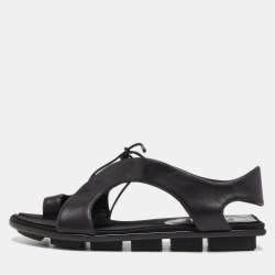 Pre Owned Balenciaga Black Leather Thong Flat Sandals Size 40