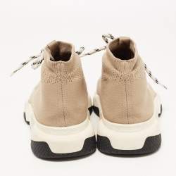 Balenciaga Beige Knit Fabric Speed Trainer Lace Up Sneakers Size 39