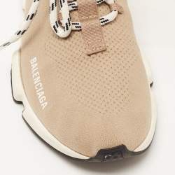 Balenciaga Beige Knit Fabric Speed Trainer Lace Up Sneakers Size 39