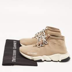 Balenciaga Beige Knit Fabric Speed Trainer Lace Up Sneakers Size 39