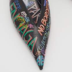 Pre Owned Balenciaga Multicolor Graffiti Leather Knife Mules Size 37