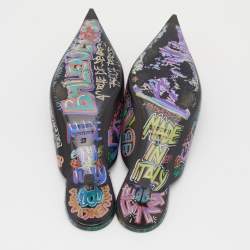 Pre Owned Balenciaga Multicolor Graffiti Leather Knife Mules Size 37