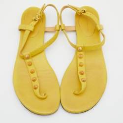 Pre Owned Balenciaga Yellow Leather Arena Studded Thong Sandals Size 40