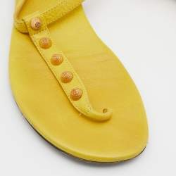 Pre Owned Balenciaga Yellow Leather Arena Studded Thong Sandals Size 40