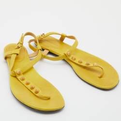 Pre Owned Balenciaga Yellow Leather Arena Studded Thong Sandals Size 40