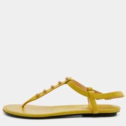Pre Owned Balenciaga Yellow Leather Arena Studded Thong Sandals Size 40