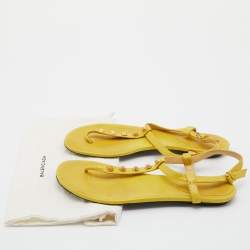 Pre Owned Balenciaga Yellow Leather Arena Studded Thong Sandals Size 40