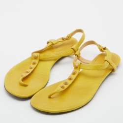 Pre Owned Balenciaga Yellow Leather Arena Studded Thong Sandals Size 40