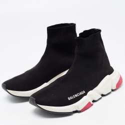 Pre Owned Balenciaga Black Knit Fabric Speed Trainer Sneakers Size 38