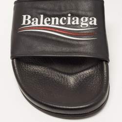 Balenciaga Black Leather Logo Slides Size 39