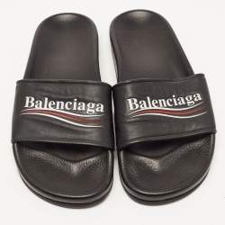 Balenciaga Black Leather Logo Slides Size 39