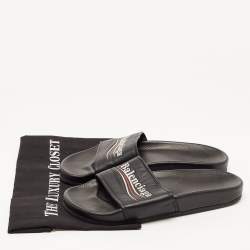 Balenciaga Black Leather Logo Slides Size 39
