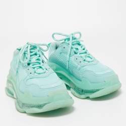 Pre Owned Balenciaga Turquoise Leather and Mesh Triple S Clear Sneakers Size 37