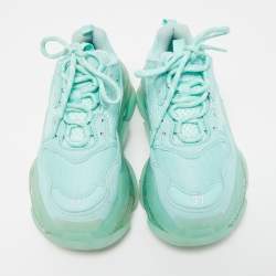 Pre Owned Balenciaga Turquoise Leather and Mesh Triple S Clear Sneakers Size 37