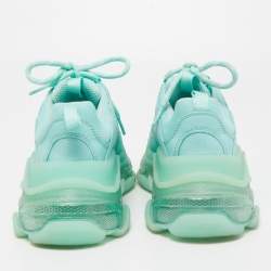 Pre Owned Balenciaga Turquoise Leather and Mesh Triple S Clear Sneakers Size 37