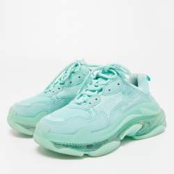 Pre Owned Balenciaga Turquoise Leather and Mesh Triple S Clear Sneakers Size 37