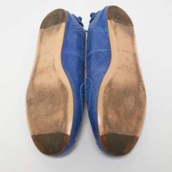 Pre Owned Balenciaga Blue Leather Arena Ballet Flats Size 38