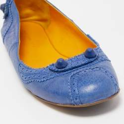 Pre Owned Balenciaga Blue Leather Arena Ballet Flats Size 38