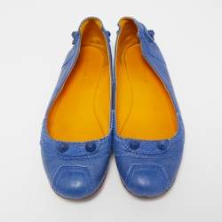 Pre Owned Balenciaga Blue Leather Arena Ballet Flats Size 38