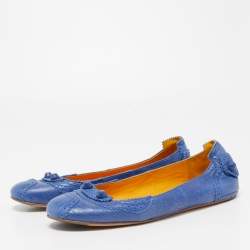 Pre Owned Balenciaga Blue Leather Arena Ballet Flats Size 38