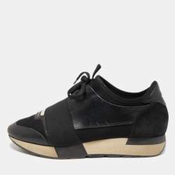 Balenciaga Black Leather and Mesh Race Runner Sneakers Size 37