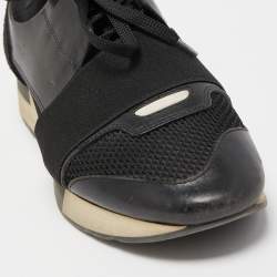 Balenciaga Black Leather and Mesh Race Runner Sneakers Size 37