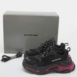 Pre Owned Balenciaga Black Leather and Mesh Triple S Clear Sneakers Size 39