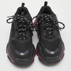 Pre Owned Balenciaga Black Leather and Mesh Triple S Clear Sneakers Size 39