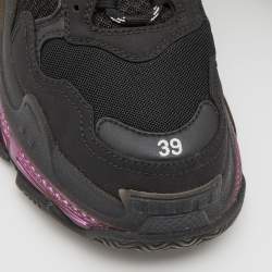 Pre Owned Balenciaga Black Leather and Mesh Triple S Clear Sneakers Size 39