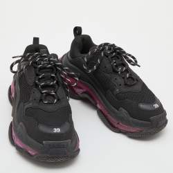 Pre Owned Balenciaga Black Leather and Mesh Triple S Clear Sneakers Size 39