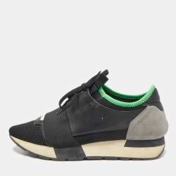 Balenciaga Black Leather and Mesh Race Runner Sneakers Size 37