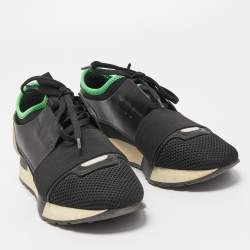 Balenciaga Black Leather and Mesh Race Runner Sneakers Size 37