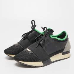 Balenciaga Black Leather and Mesh Race Runner Sneakers Size 37