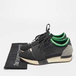 Balenciaga Black Leather and Mesh Race Runner Sneakers Size 37