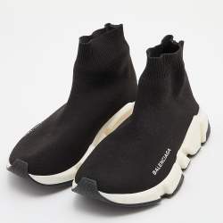 Pre Owned Balenciaga Black Knit Fabric Speed Trainer Sneakers Size 37