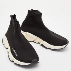 Pre Owned Balenciaga Black Knit Fabric Speed Trainer Sneakers Size 37
